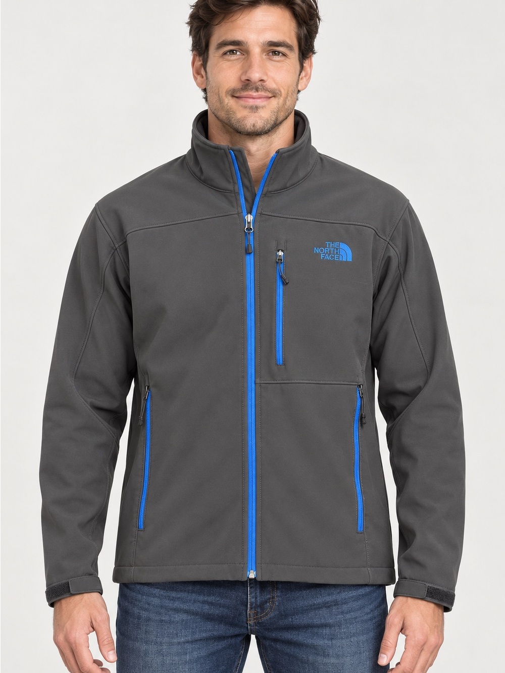The North Face Men’s Charcoal Softshell Jacket with Blue Accents